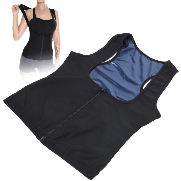 Sauna Vest Oppvarming Svette Tank Top Pustende Midje Trainer Glidelås Sports Korsett for DameL/XL