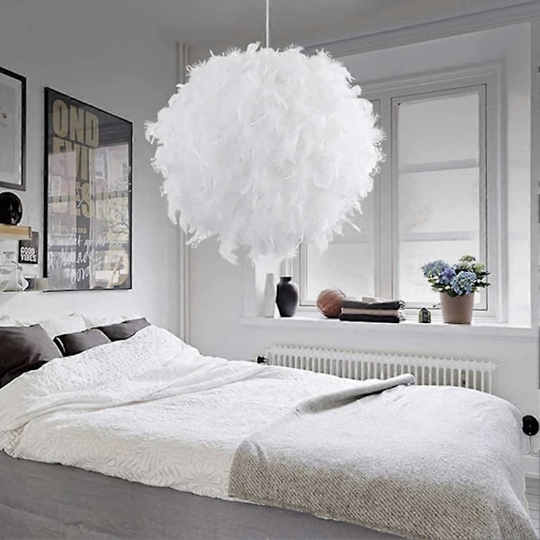 Dww-Fjærlampe, Moderne Kuleformet Lysekrone 30CM, E27 Taklampe Dekorativ, for Stue Soverom Barnerom Gutter