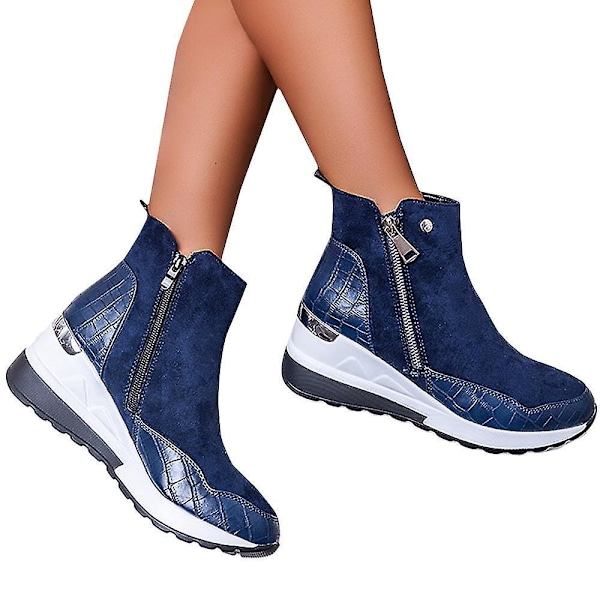 Blue High Top Wedge Sneakers Ankle Boots for Women