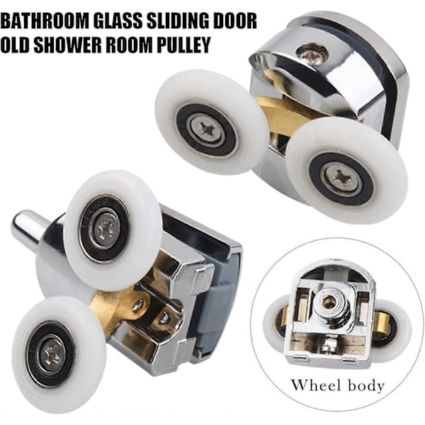 Duschdörr dubbel rulle trissa 4st/set 23mm hjuldiameter pläterad legering fast trissa badrum reservdelar