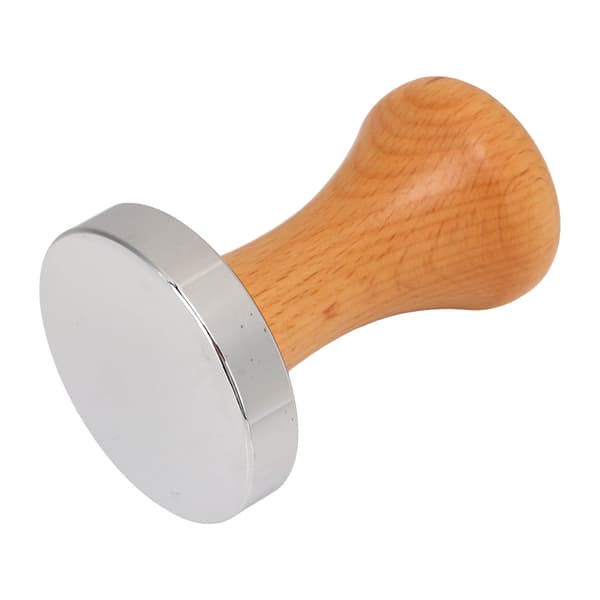 Kaffetamper i rustfrit stål med flad bund, kaffehåndtamper med træhåndtag 58 mm/2,3 tommer