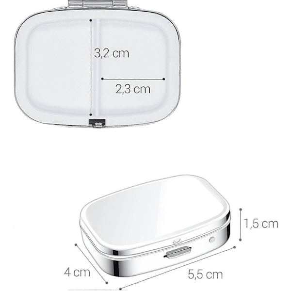 2x Pillbox 2 fack - 2x Mini pillbox med fack - Portabel pillbox för medicin kontor resa - silver
