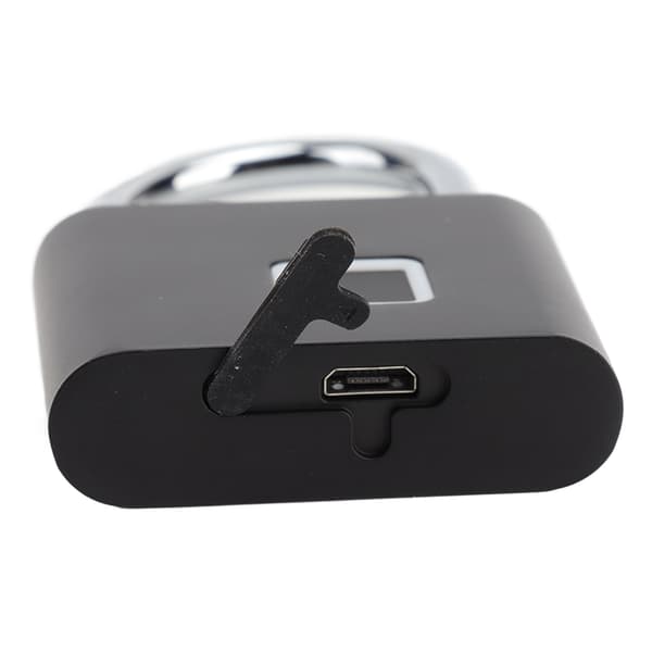 Vandtæt fingeraftryks hængelås med USB-interface og 10 fingeraftryk lagerplads - Sort