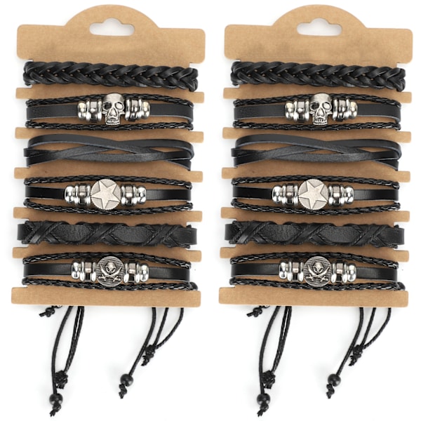 12 stk. håndstrikkede armbånd i ko-spaltet læder, unisex flettet moderigtigt håndledsmanchet dekoration