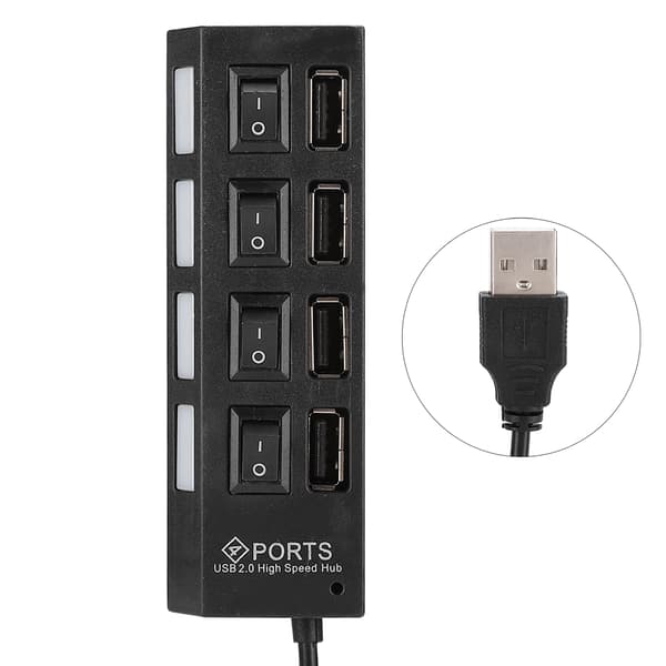 Multiport USB2.0 HUB 4 Portar Höghastighets USB Splitter Adapter för PC Desktop Laptop 4 Portar Svart