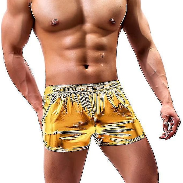 Glittrande metalliska herrboxershorts med fickor S Gul