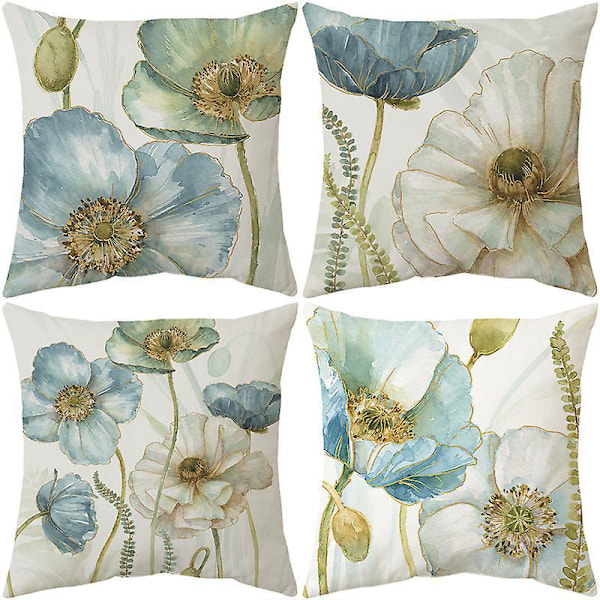 Sett med 4 stk. Putetrekk med vakkert blomstermønster, 45 x 45 cm Putetrekk Sofa Bil Hjem Dekorativt Putetrekk (4 forskjellige stiler)
