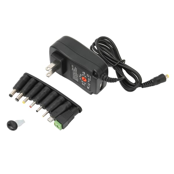 Multifunksjonell 30W universell strømadapter med USB-port, justerbar spenning, 100‑240V US-plugg