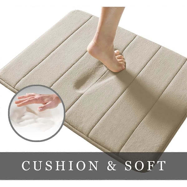 Badrumsmatta i memory foam 39,4 x 58,4 cm (15,5\" x 23\") korallfleece super halkfri, snabbt absorberande, mjuk, bekväm och lätt att torka, maskintvättbar badrumsmatta, khaki