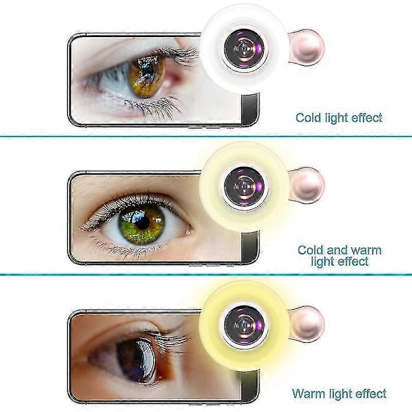 Universal Ring Clip Lys med 15x Makroobjektiv for Mobiltelefon Fyllys og Selfie - Bærbar Selfie LED Ring Blitz Lys Telefon Selfie Lampe svart