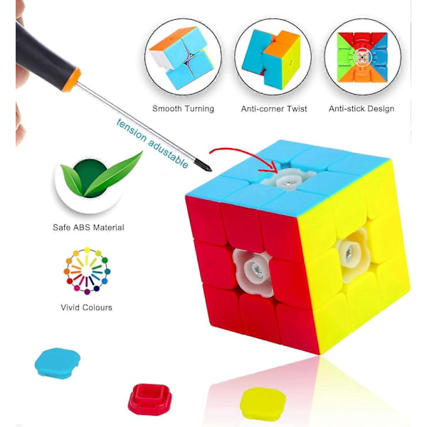 Speed Puzzle Cube, 4-pack Stickerless Cube Set 2x2 3x3 4x4 Triangel Pyraminx, Lättvriden 3D Speed Puzzle Cube Spel Gåva Leksak för Barn Vuxna