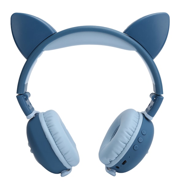 Söt kattöron lysande trådlös Bluetooth-hörlur HIFI sport hopfällbart headset med LED-ljus (Bleu foncé )