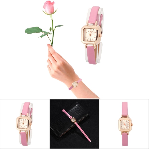Fasjonabelt kvinnelig kvarts-armbåndsur Analog PU-rem-armbåndsur (rosa)
