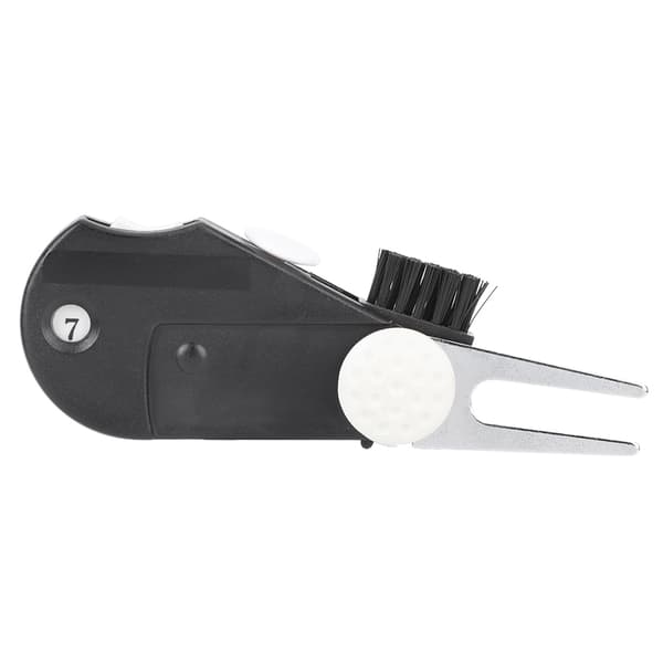 Multifunktionel Golf Divot Tool med Stemmegaffel Boldmarkering Børste Slagtæller og Bælteklips