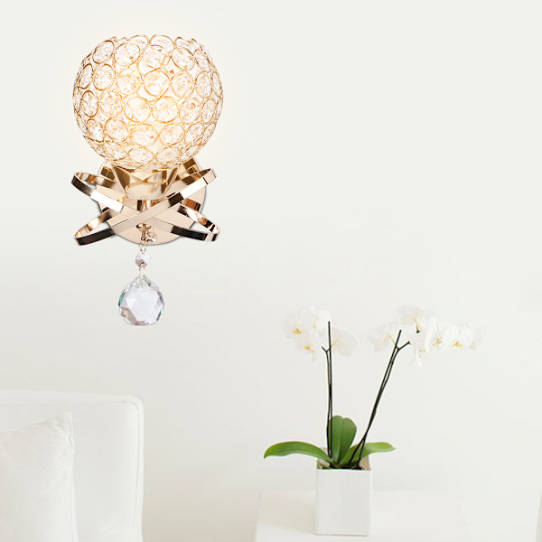 Rund vägglampa kristalllampa E14 lamphållare för hem vardagsrum sovrum korridor guld