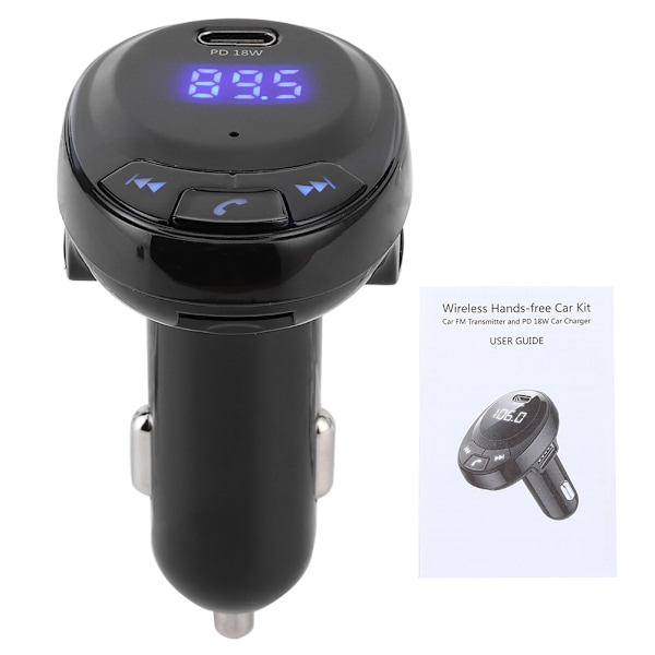 BT09 12V Bluetooth langaton FM-lähetin Mp3-soitin Type-C pikalataus PD 18W Auton laturiMusta