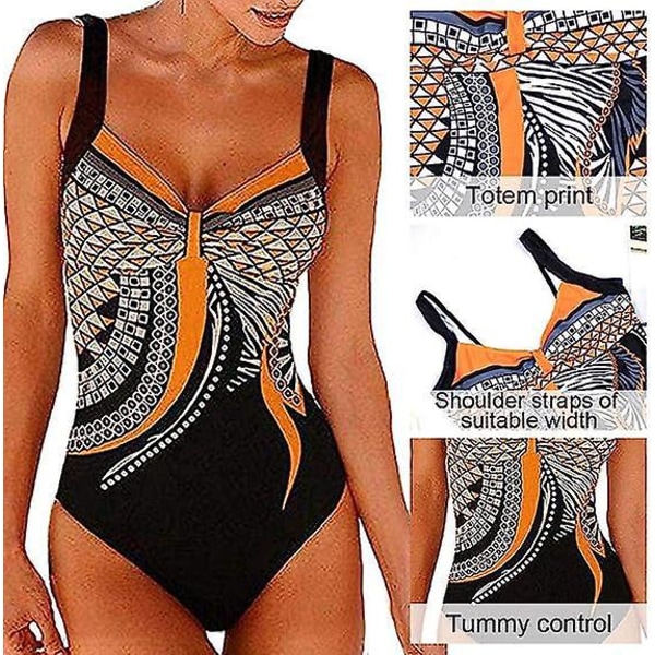 Elegant vintage hvid tribal print slankende Monokini badedragt til kvinder med push up funktion