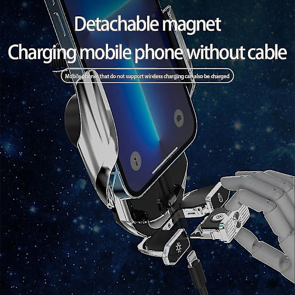 Magnetisk trådlös billaddare för iPhone 14/13/11, Samsung, Xiaomi - Snabbladdning Silve rmed sugkopp