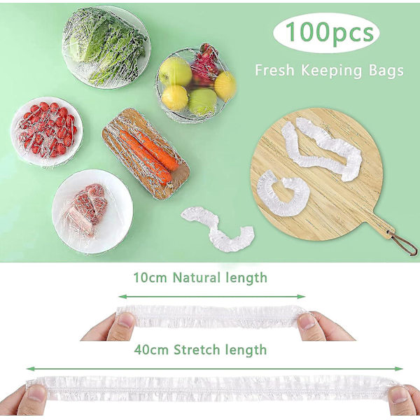 FreshGuard 100-osaiset elintarvikkeiden säilytyspussit, uudelleenkäytettävät joustavat kulhojen kannet, ruuan säilytyspussit piknikille, aterian jäännöksille ja tien päällä