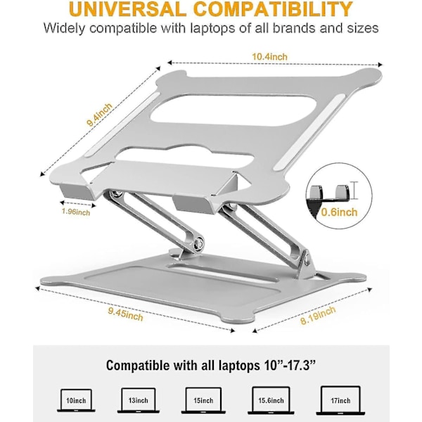 Laptopställ för skrivbord, Fällbart Laptopställ, Bärbart Laptopställ Justerbar Höjd Med Värmeventilation, Laptopställ Kompatibelt Med Macbook Air/pro