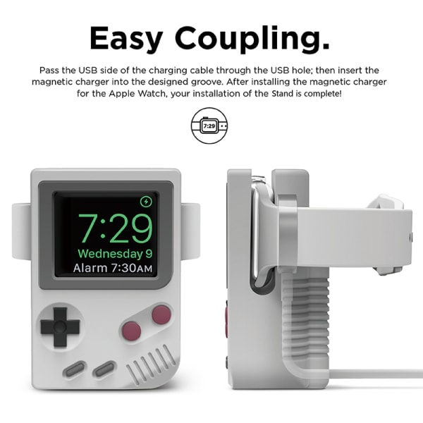 Ur Oplader Dock Silikone USB Retro Style Ur Opladnings Holder Station til iWatch 3/4/5/6 Hvid