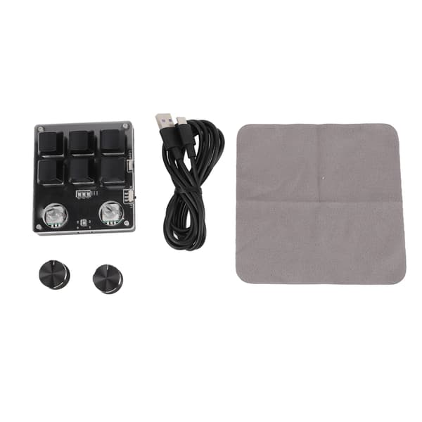 USB Mini 6-tangenters tangentbord med 2 rattar, röd switch, programmerbart anpassat mini-makrotangentbord för spel