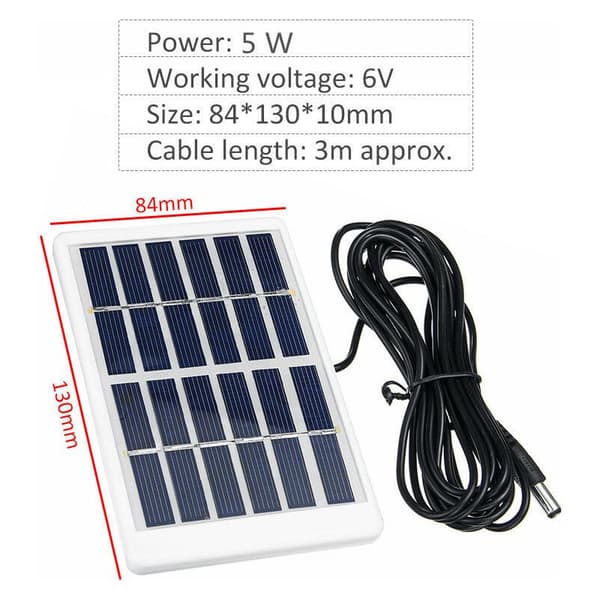 1.2W 6V solpanel med polysilicium solenergiforsyning og 3m kabel, sort solpanel