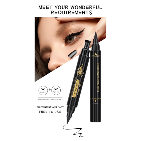 Kaksipuolinen vasen ja oikea nestemäinen eyeliner-kynä, vedenpitävä ja tahraamaton eyeliner, loistava lahja ystäville