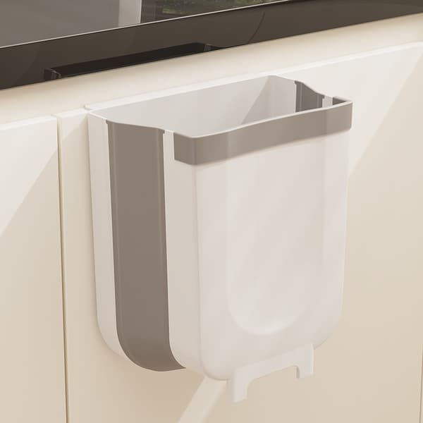 White Foldable Waste Bin | Compact Travel Trash Can with Space-Saving Expandable Design | Indoor and Outdoor Waste Basket, 7.5 Liters