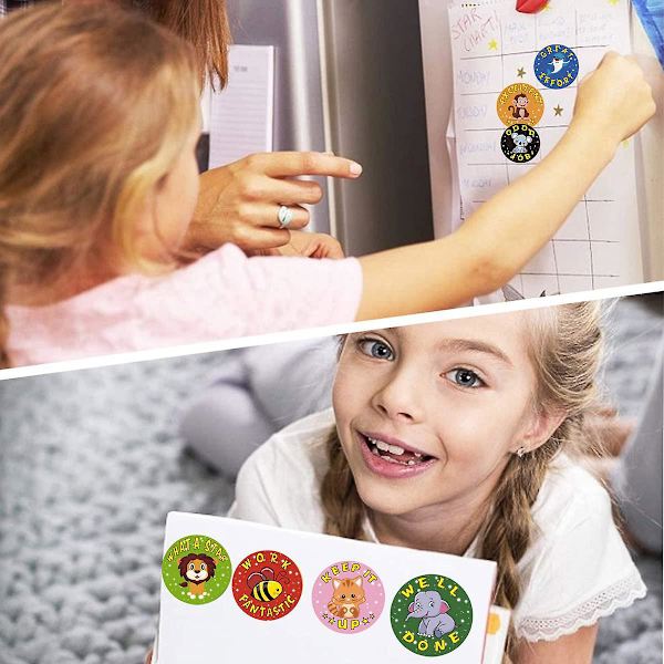 1 000 mini djurbelöningsdekaler i 8 design för barn och lärare (1 diameter, stil 1 och 2)