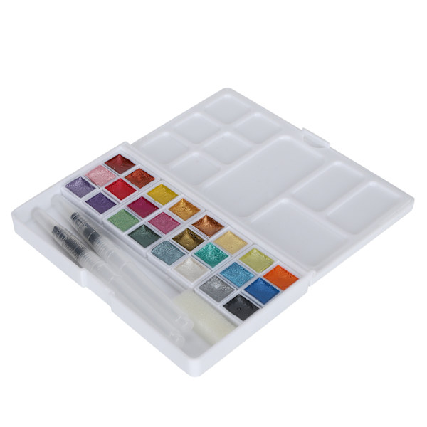Set Hem Utomhus Ljus färg Pärlemorfärg Akvarellpigment med Box24 färger Pärlemorfärg