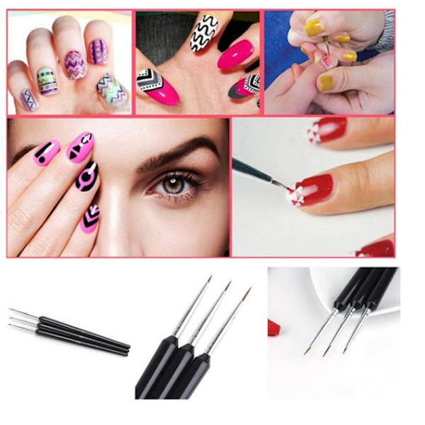 3 st Acrylic Nail Art Liner Målningsritning Pensel Verktyg Set Kit