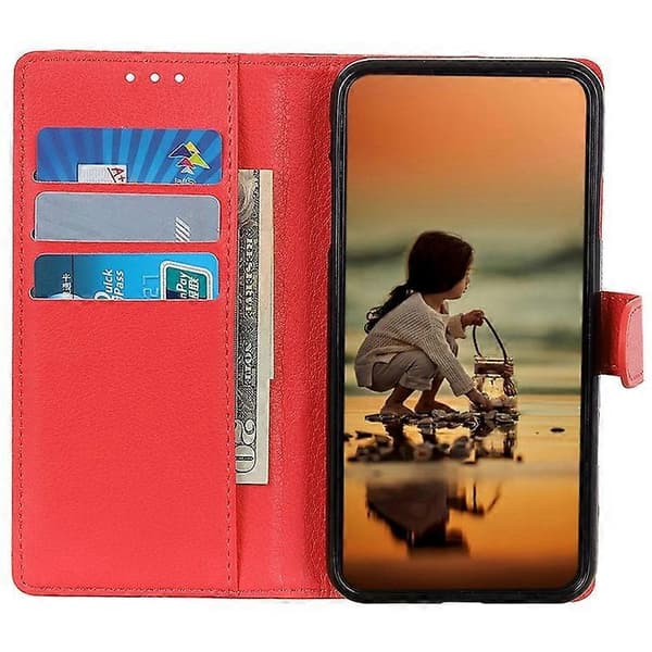 Compatible with Sony Xperia 10 VI Magnetic Case Wallet Leather Phone Case with Litchi Texture Red