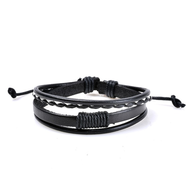 Retro læderarmbånd Multi Layer Braiding Dame Cuff Wrap Armbånd til Mænd Blandet Sort 61178118