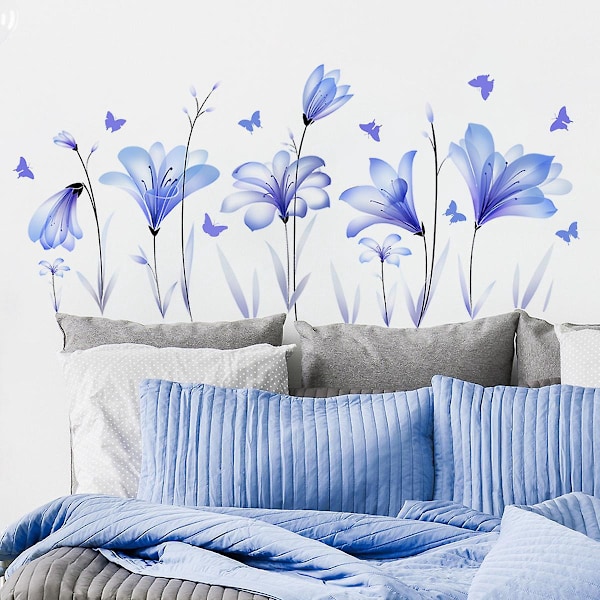 Lilla Sommerfugle Blomster Vægklistermærke til Soveværelse Stue