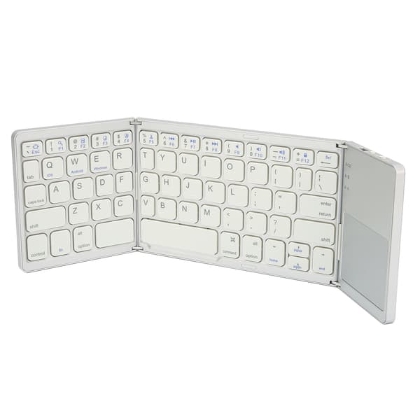 Sammenfoldeligt Bluetooth-tastatur 63 taster Metal Ultratyndt Mini Sammenfoldeligt Tastatur med Touchpad til Windows til IOS til Android Sølv