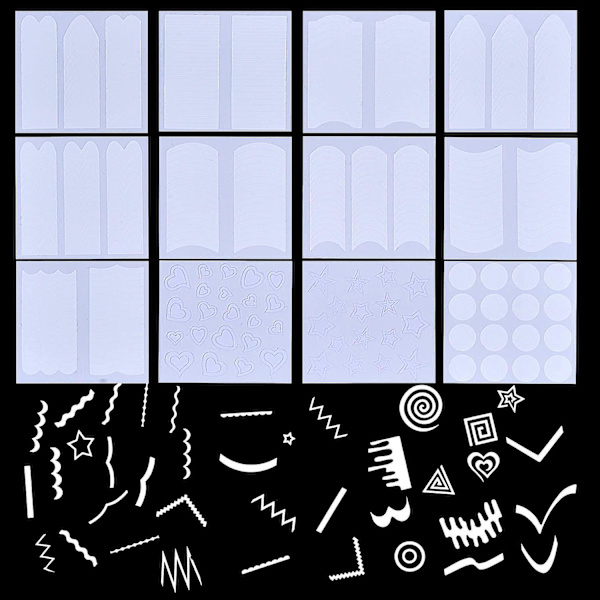 24 ark franske neglestencilklistermærker, 24 unikke designs