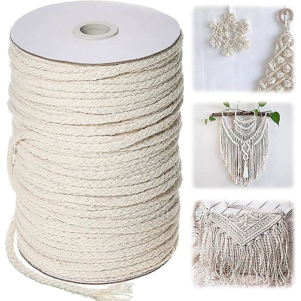 Makramérep, 5mm X 100m Naturligt Bomullsrep För Stickning För Hängande Växter DIY Dekoration (beige)