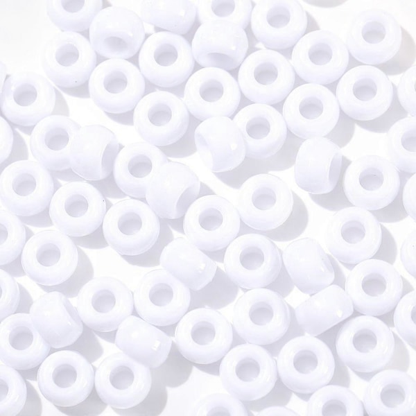 100 stk. Flerfargede akrylperler med stort hull 9 mm for håndverk, barnesmykker, armbånd, halskjeder, hvit