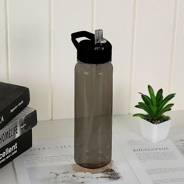 Läckagesäker 750 ml Sport Vattenflaska med Sugrör, Bärbar och Plastfri Svart