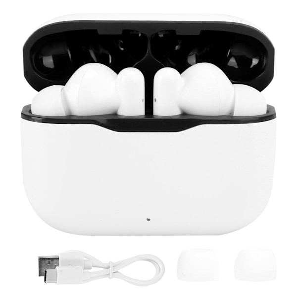 T06 Bluetooth 5.0-headset med laddningsbox, äkta trådlösa hörlurar, halv i örat, sport-hörlurar, vita med svarta