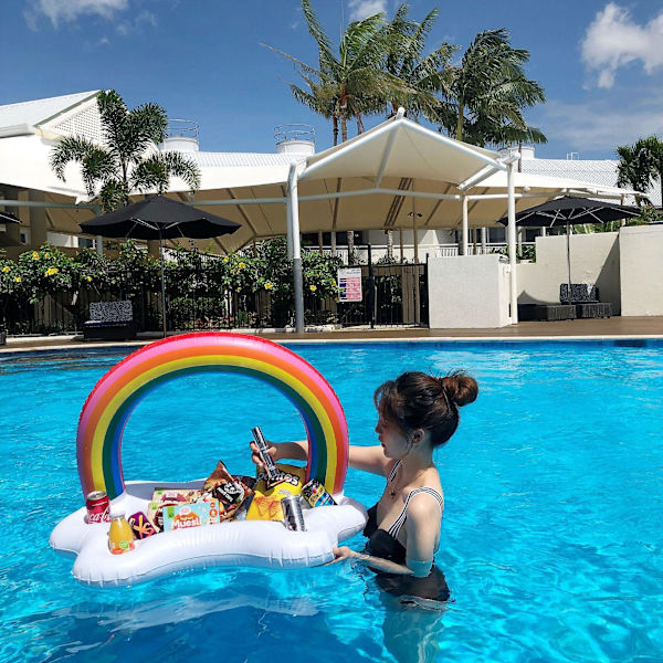 Oppustelig Rainbow Cloud-drikholder til pool, sjovt legetøj til børn og voksne