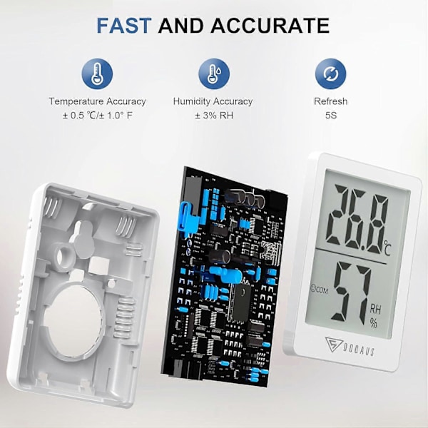 Noggrann Digital Hygrometer för Inomhusbruk, Inomhustermometer Temperaturmätare med Komfortikon för Växthus Kontor (Svart)