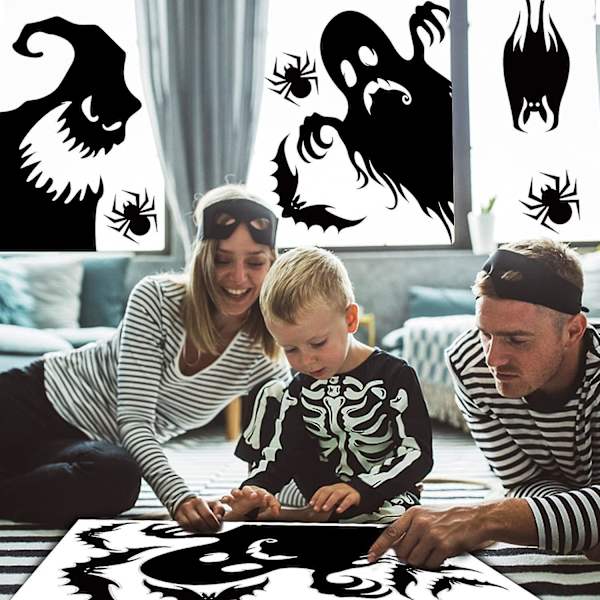 Jättimäiset pelottavat hirviöiden siluetit ikkuna-tarroina Halloween-juhlan koristeluun