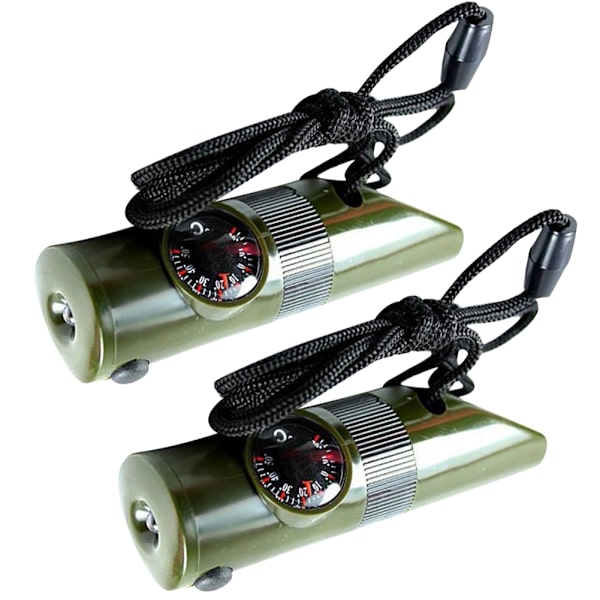2st Utomhus Multifunktion Survival Whistle Supply med nylon termometer kompass