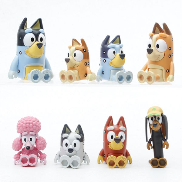 Hundfamilj set - 8 st | Rörlig ledvridning | PVC hundleksaker | Perfekt för barn | Idealisk för bildekorationer