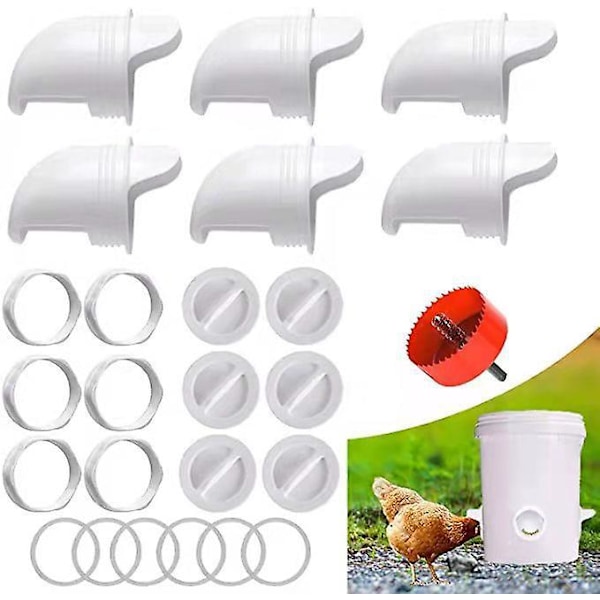 Automatisk Fjerkræfoderkit - Spildfrit, Vejrbestandigt, 6 Porte, DIY - Genanvendeligt til Spande, Tønder, Beholdere
