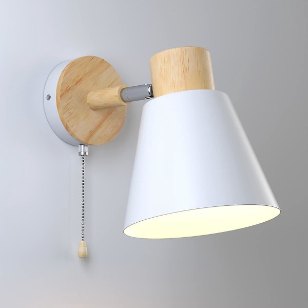 Indendørs Væglampe med Kontakt Vintage Retro Væglampe E27 Træ Industri Væglampe Natlampe Væglamper til Soveværelse, Stue, Trappeopgang, Gang