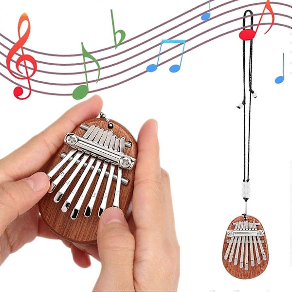 Mini Kalimba tummpiano, 8-tangenters fingertangentinstrument i massivt trä, portabel marimba musiktummpiano med snodd