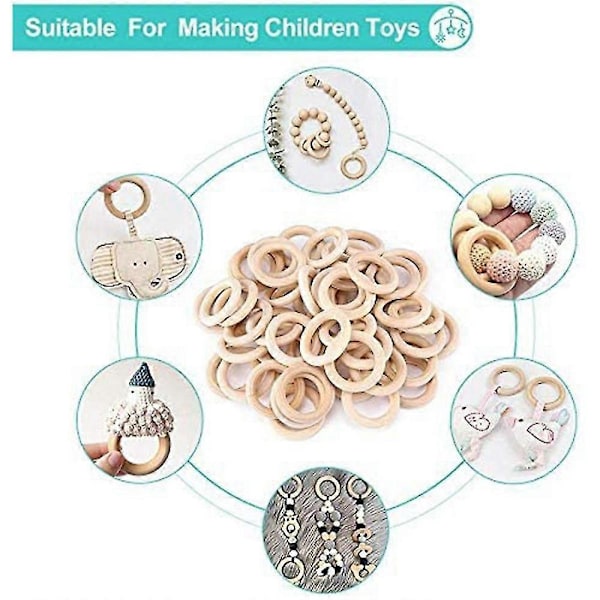 Naturträringar Set - 120 st, Obehandlade Makramé Träringar, DIY Hantverksmaterial